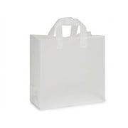 Pack Of 25, Market Size 12 x 6 x 12" Solid Clear Frosted Plastic 3 Mil Shopping Bags W/6 Mil Handle