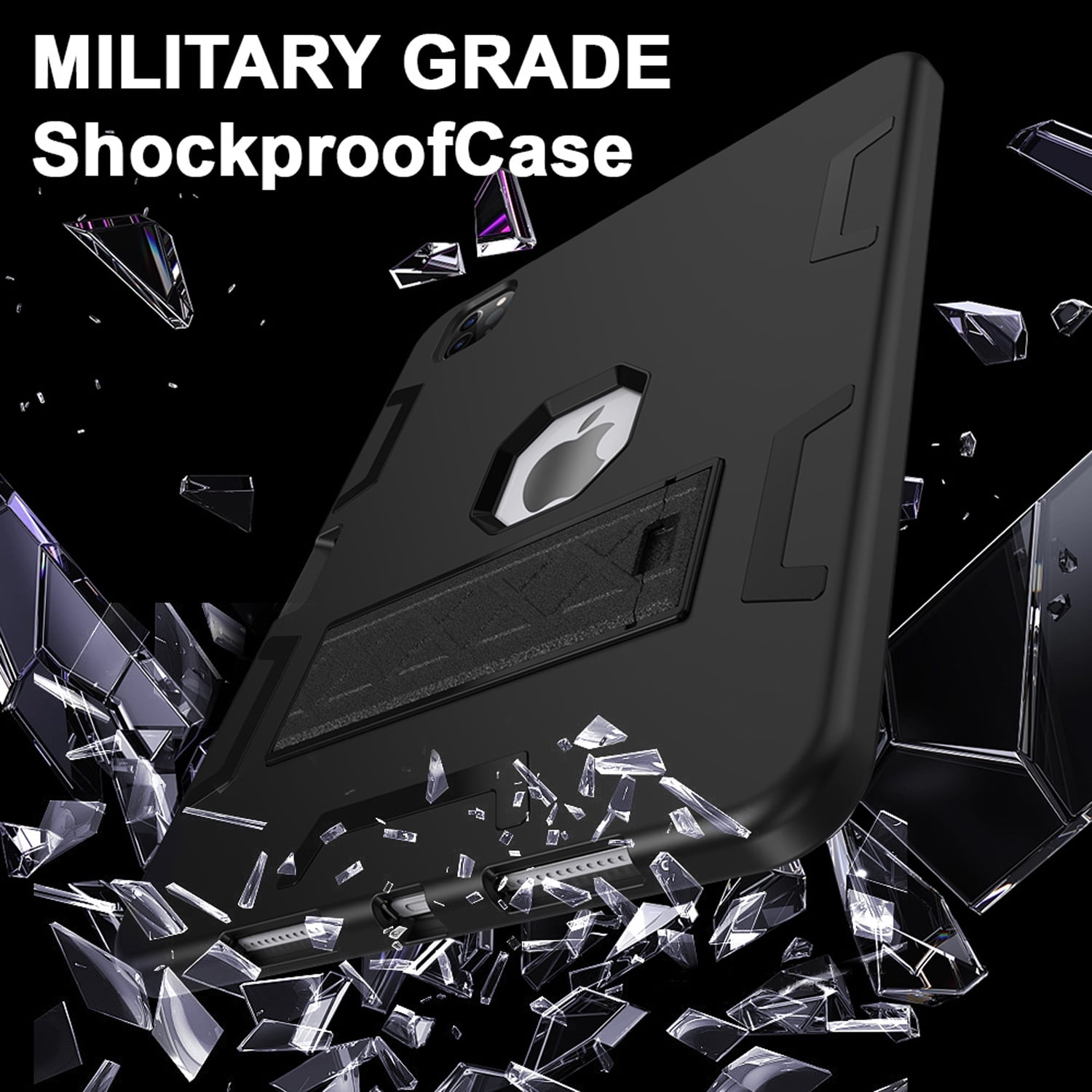 Decase Rugged Case Compatible with Apple iPad Pro 11 (M5/M4) 2025/2024,Shockproof Protective Cover with Built-in Stand & Pencil Holder,Heavy Duty Hard Cover,Black