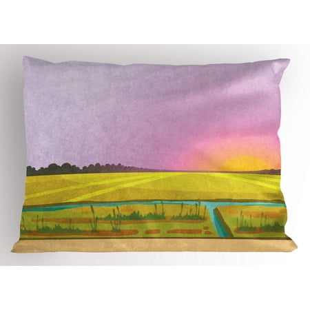 - Colorful Pillow Sham Sunset Scenery and Landscape with a Small River and Reeds Grunge Look Countryside, Decorative Standard Size Printed Pillowcase, 26 X 20 Inches, Multicolor, by Ambesonne