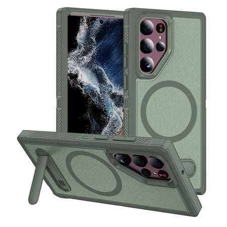 for Samsung S22 Ultra Case,Dual Layer With Kickstand Compatible For MagSafe,Military Shockproof Matte PC with Soft Edges Phone Cover For Galaxy S22 Ultra 6.8"(Green)