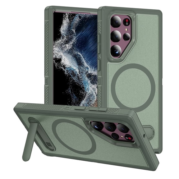 for Samsung S22 Ultra Case,Dual Layer With Kickstand Compatible For MagSafe,Military Shockproof Matte PC with Soft Edges Phone Cover For Galaxy S22 Ultra 6.8"(Green)