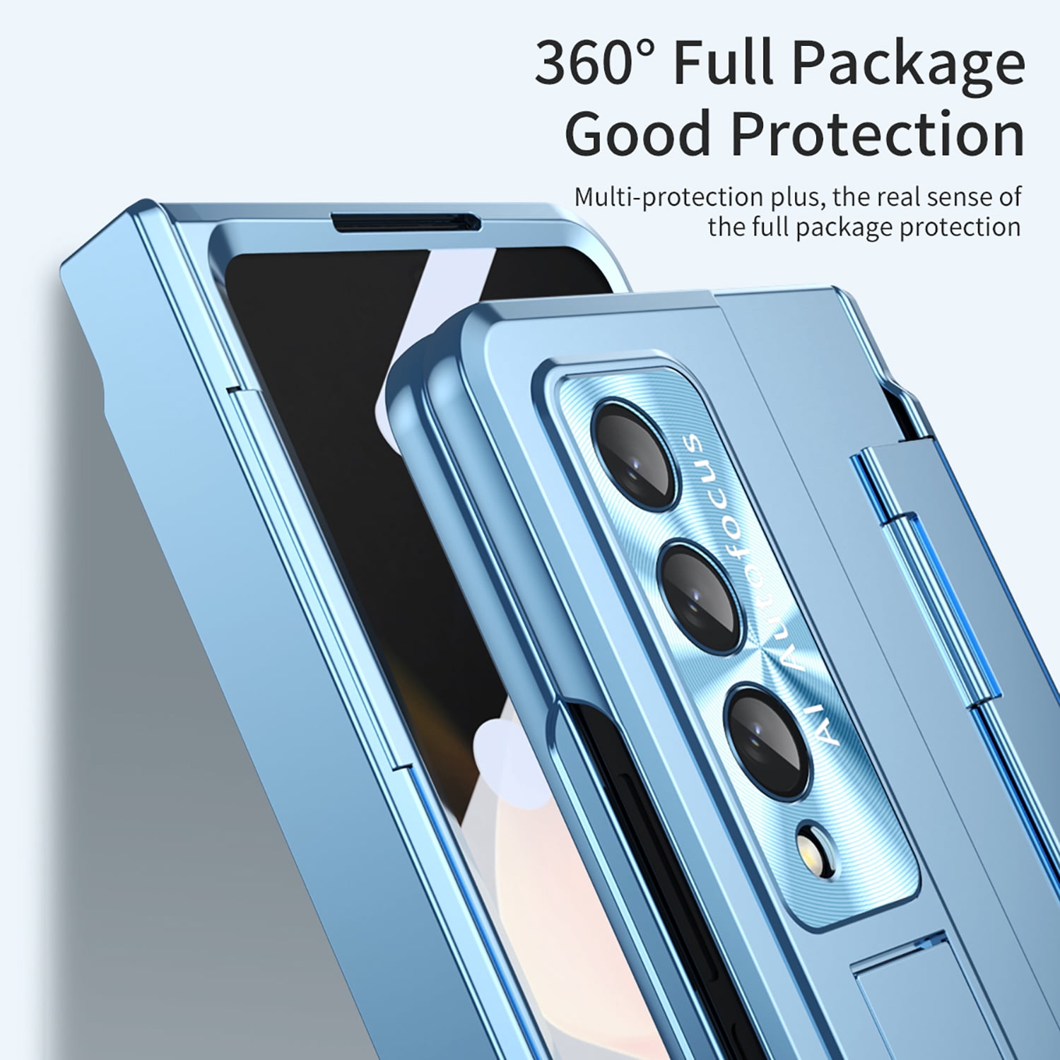 for Samsung Galaxy Z Fold 4 Rugged Case, All-Inclusive Magnetic Hinge Protection for Galaxy Z Fold 4 Case with Built-in Screen Protector & S Pen Holder & Hidden Kickstand, Blue