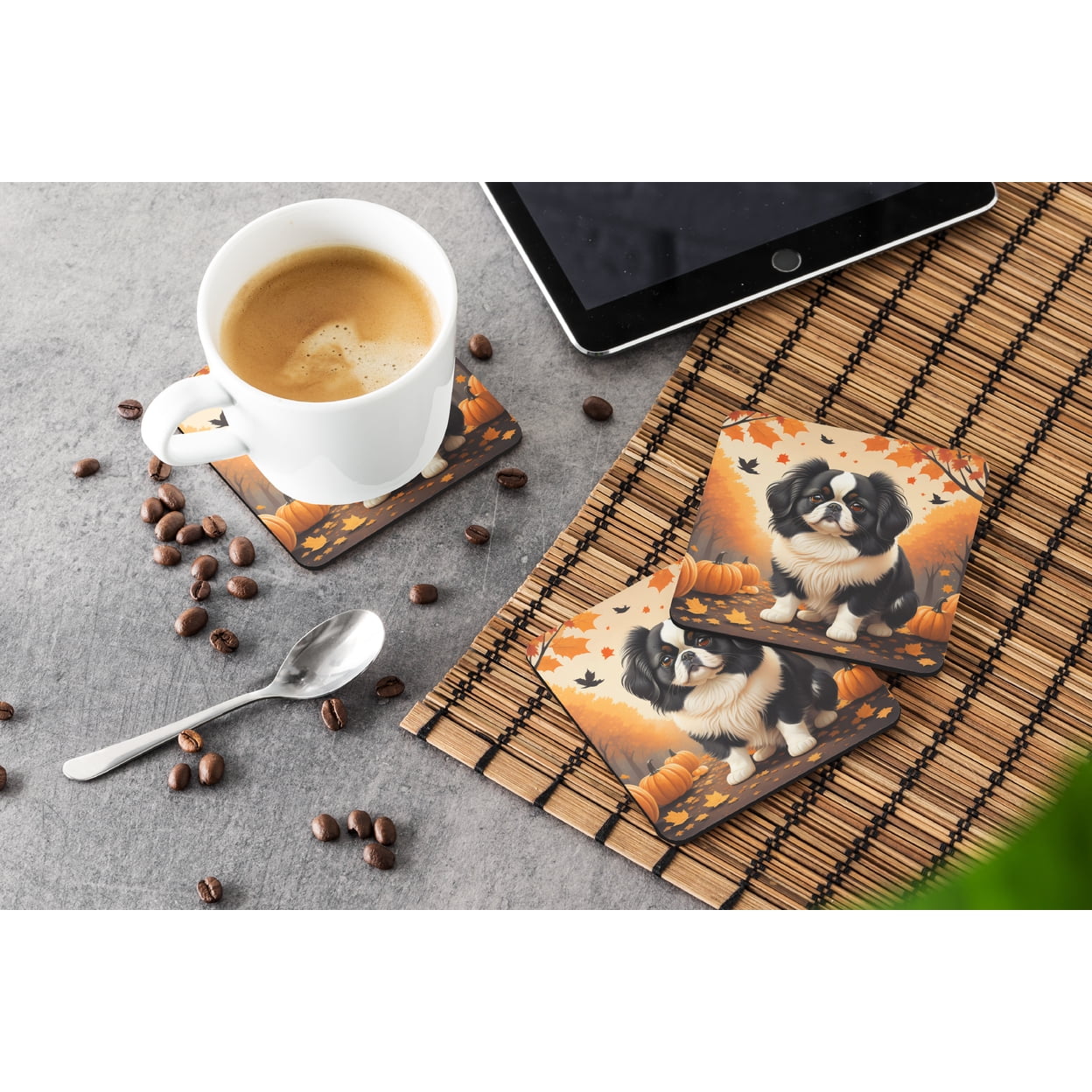 Japanese Chin Fall Foam Coaster Set of 4 3.5 in x 3.5 in