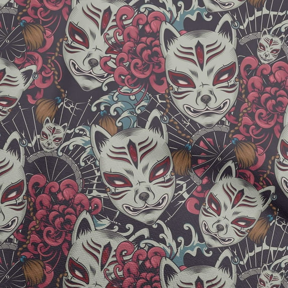 oneOone Cotton Poplin Pink Fabric Asian Japanese Mask Sewing Craft Projects Fabric Prints By Yard 42 Inch Wide