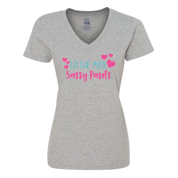 Inktastic Little Miss Sassy Pants, Hearts - Pink Blue Women's V-Neck T-Shirt