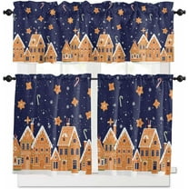 Christmas Navy Blue Kitchen Curtains, Winter House Star Candy Snowflake 3-Piece Kitchen Curtain Valance and Tiers Set 36 Inch Length, Rod Pocket Half Window Curtains for Cafe Living Room Bathroom