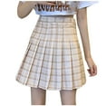 thumbnail image 2 of Rewenti Skirt for Women Plaid Pleated A-Line Skirt Anti-Burnout High Waist Short Skirt Beige 8(L), 2 of 4