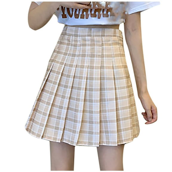 Aofany Fashion Women Plaid Pleated A-Line Skirt Anti-Burnout High Waist Short Skirt