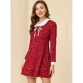 thumbnail image 2 of Vestido camisero vintage de manga larga con cuello Peter Pan y lunares para mujer borgoña M, 2 of 6