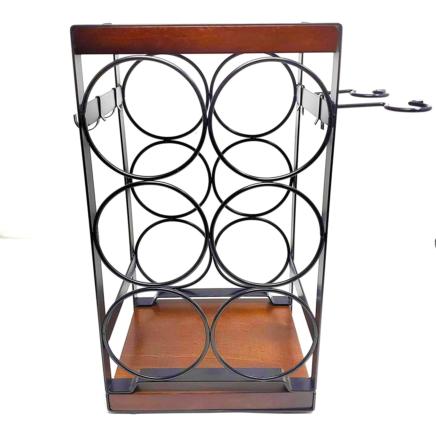 6 Bottles Rustic Wood Countertop Wine Rack with Wine Glass Holder No Need Assembly