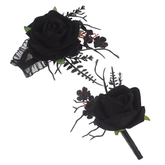 LITINKIMI Artificial Black Rose Corsage and Boutonniere Set for Bride and Groom