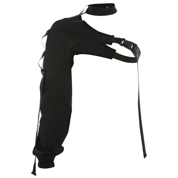 HGYCPP Women Sexy One Shoulder Reflective Crop Tops Choker Adjustable Buckle Long Sleeve Cover Up Irregular Cutout T-Shirt Rave Party Shrugs