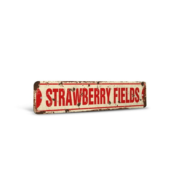STRAWBERRY FIELDS Vintage Style Rustic Street Sign – New Sign Music UK Song Retro Decorative Wall Sign for Home, Bar, Garage, or Outdoor Use | 6" X 24" Plastic Road Sign