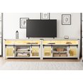 thumbnail image 3 of 2-In-1 TV Stand for 100+ Inch TV, Farmhouse & Industrial Media Entertainment Center w/Sliding Mesh Doors, Rustic TV Console w/Storage Shelves&Yellow LED Lights for Living Room, Rustic White, 3 of 9