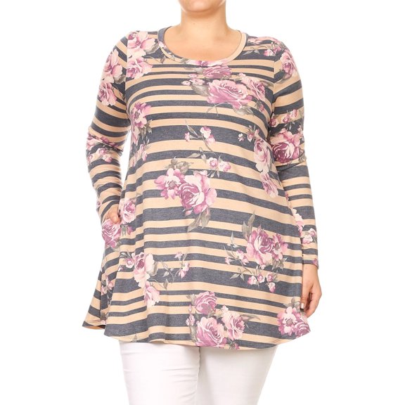 Plus Size Women's Long Sleeves Print Tunic Top
