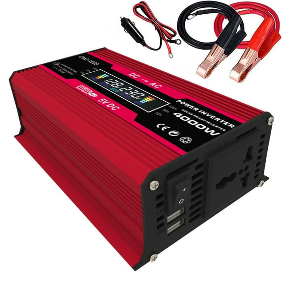 Leyfeng 4000W Peak Power Modified Sine Wave Inverter LED Display 300W Rated Power Inverter DC 12V to AC 220V Converter High Frequency Car Power Charger Inverter with 2 USB Port AC Socket