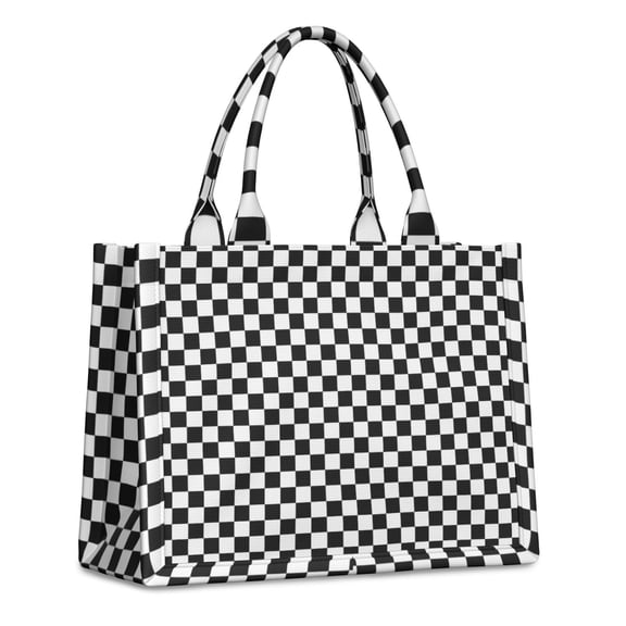 Large Capacity Tote Bag,Black White Checkered Pattern Handbag Fashion Luxury Tote Bag,15.7"x13"x 5.1" Inches,Laptop Compatible