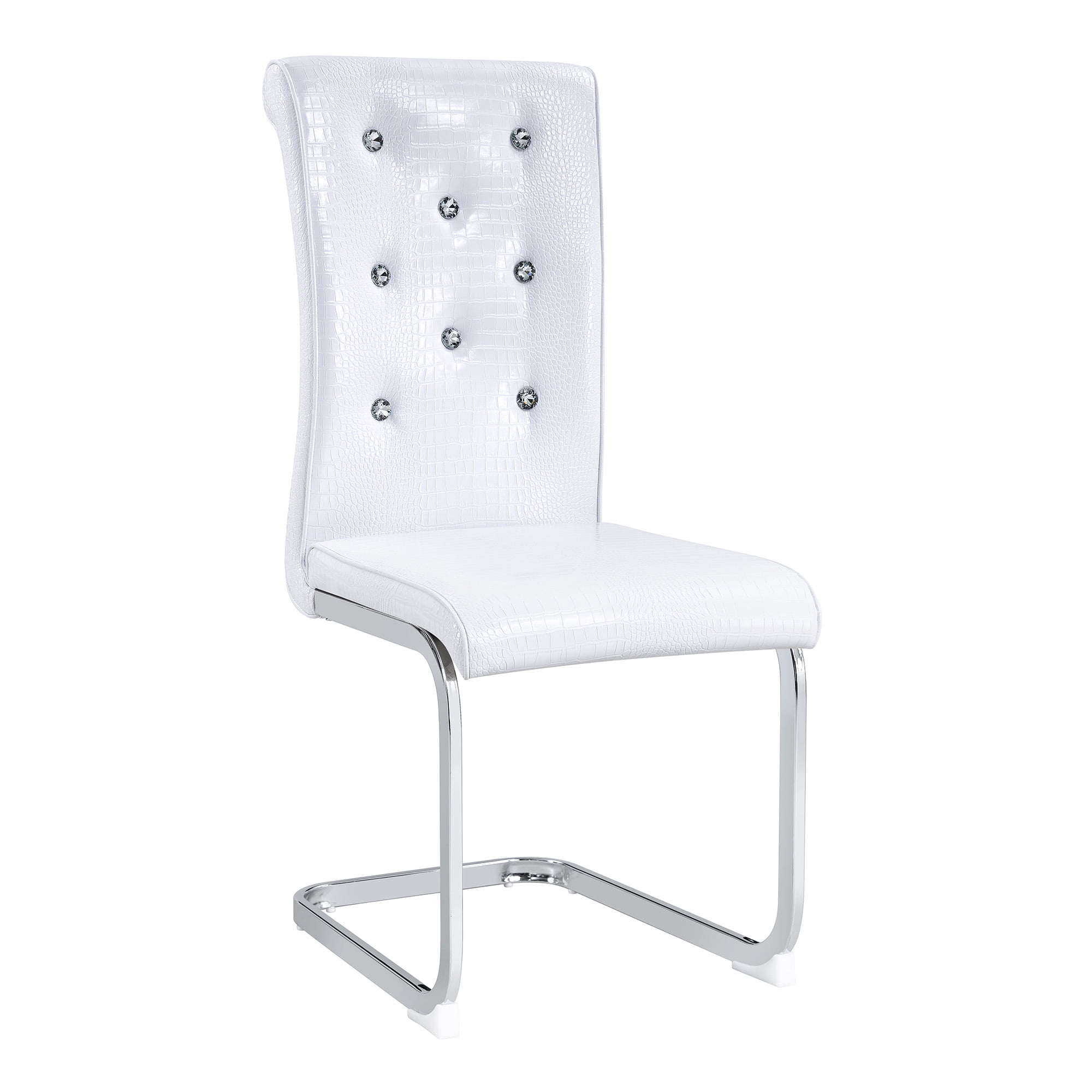 Alvantor Dining Chairs Set of 2, Retro Leather Chairs with Crystal Buckle , Upholstered Accent Chairs for Dining Room & Kitchen White