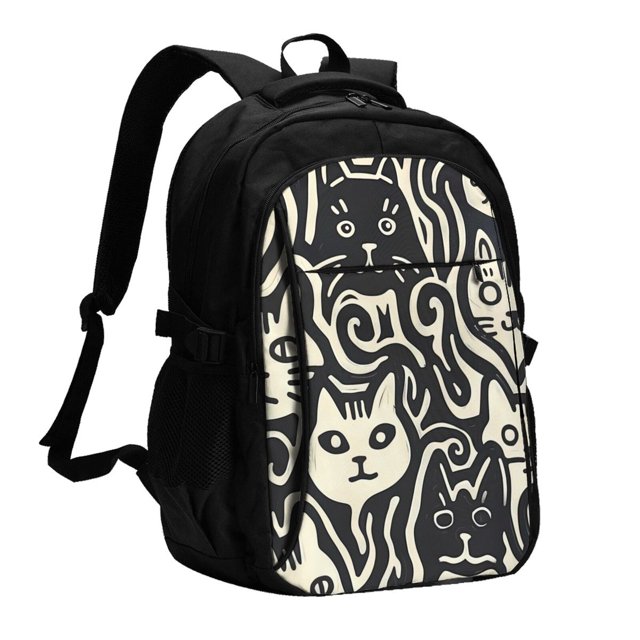 Fotbe Abstract Cat Faces Pattern Mochila con Estampado y Puerto USB para Hombre y Mujer, Mochila Antirrobo, Mochila de Viaje, Mochila Escolar, Mochila Universitaria