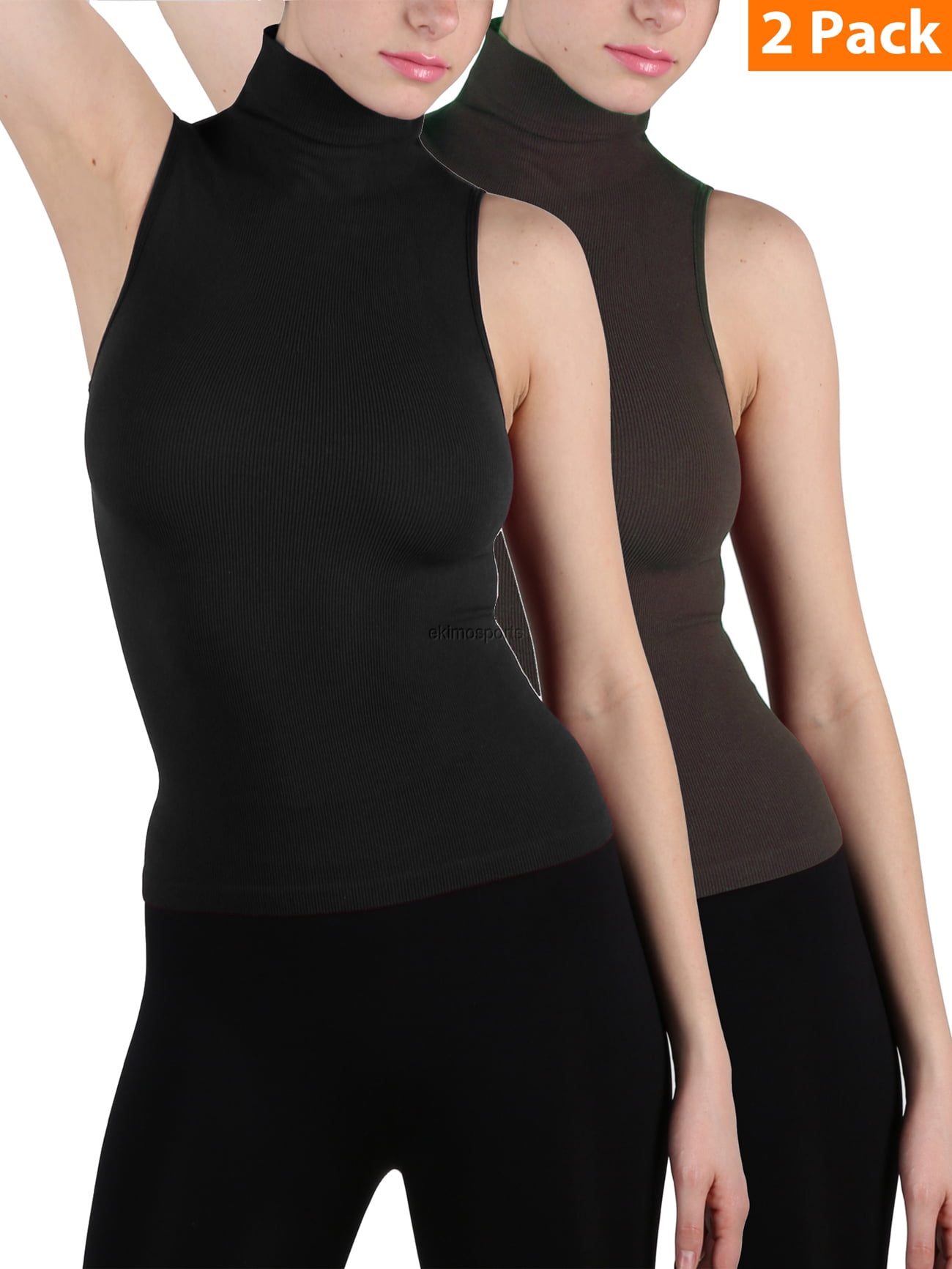 WUAI-Women Sleeveless Slim Fit Turtleneck Mock T-Shirt Tank Tops Basic Comfy Soft Shirts Blouse Vests 