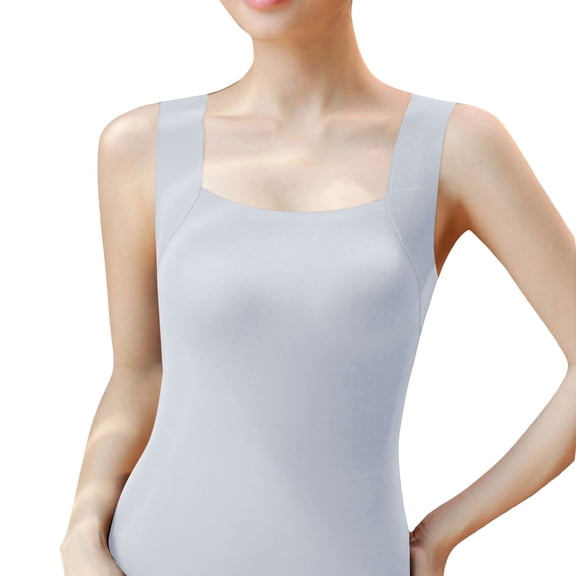 Women's Square Neck Shapewear Tank Top Wide Strap Sleeveless Camisole, Seamless Tummy Control Compression Top, Slimming Body Shaper Basic Undershirt for Daily Wear Blue L