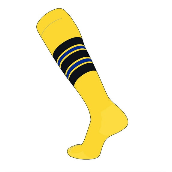 TCK Elite Baseball Football Long Striped Socks (F) Bright Yellow, Black, Royal (M)