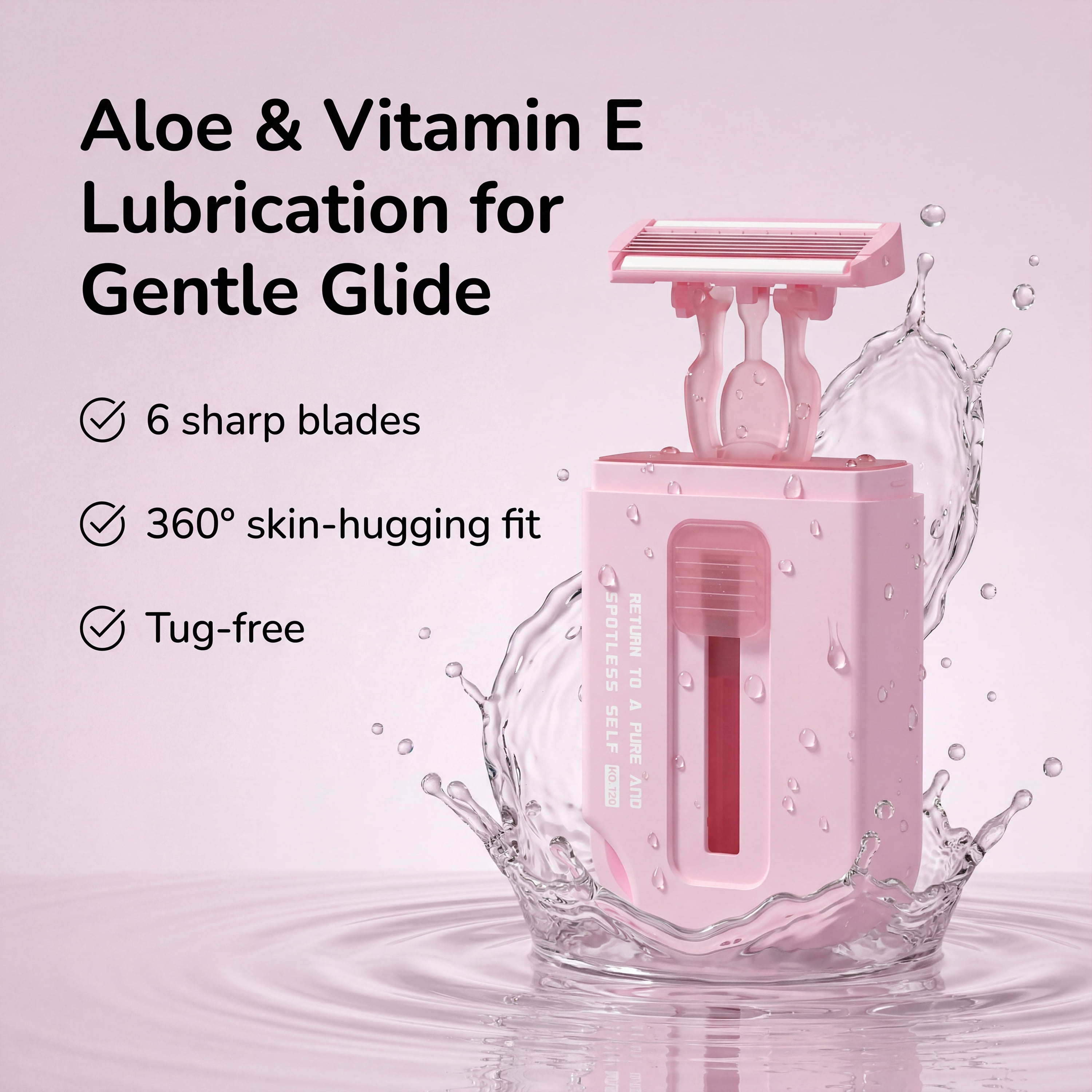Razor for Women, 6-Blade Head & 2 Blade Refills, Push-Pull Retractable Design, Women's Razor with Aloe for Bikini Underarm Leg Arm, Pink