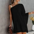 thumbnail image 3 of Fsqjgq Sexy One Shoulder Summer Dresses for Women Half Batwing Sleeve Metal Straps Beach Dress Casual Loose Sundress Holiday Party Dresses L, 3 of 6