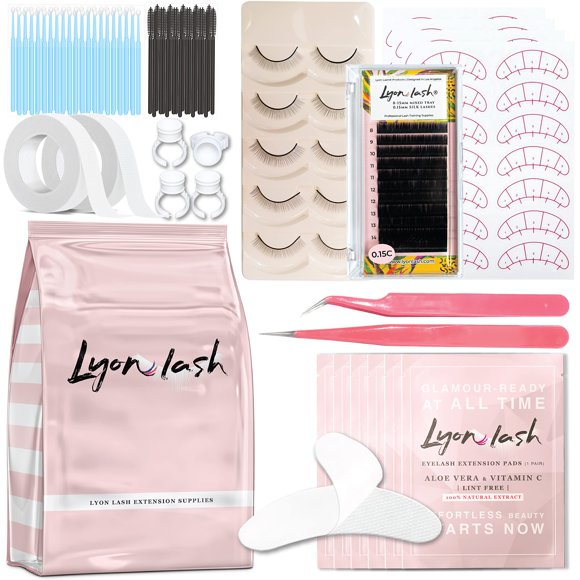 Lyon Lash Suministros de extensión de pestañas 4x100 paquetes - 100 pares de almohadillas de gel debajo de los ojos | 100 varitas desechables para cepillos de rímel | 100 Cepillos Micro Aplicadores |