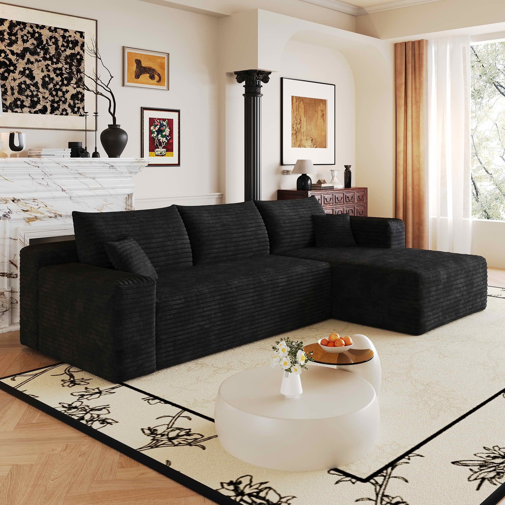 MAYEERTY 103 Inch L‑Shaped Cloud Sectional Sofa, Modern Minimalist Deep‑Seat Corner Couch, Plush Corduroy Upholstered Reversible Sofa, No‑Assembly Required for Living Room Apartment