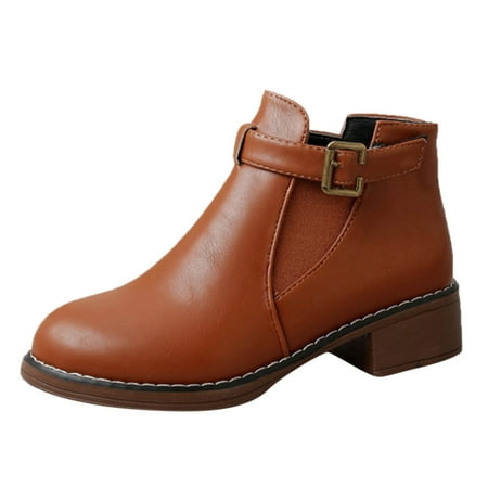 

Fashion Autumn and Winter Women Ankle Boots Round Toe Low Heel Buckle Short Plush Warm Comfort Solid Color Casual Simple Style Women Boots