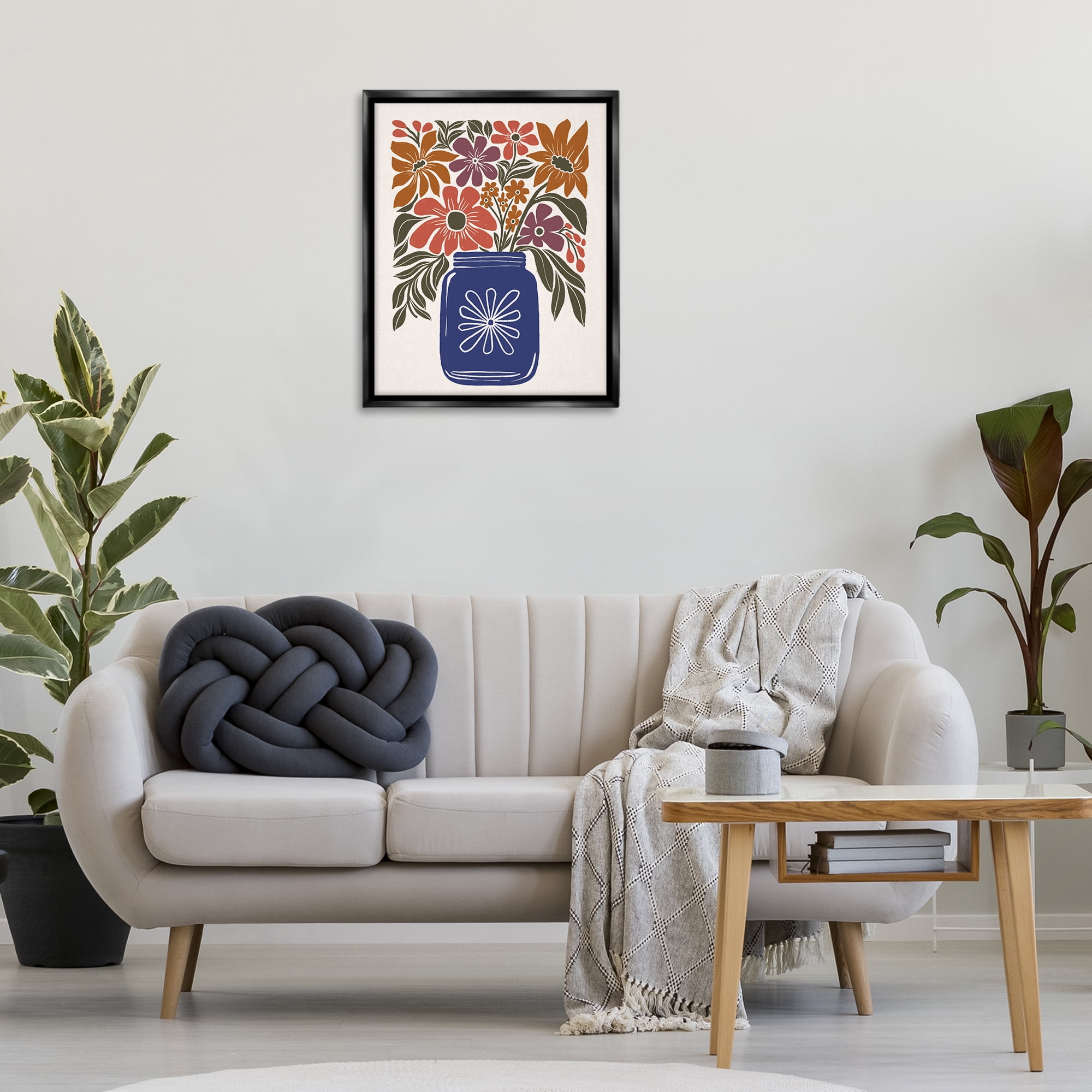 Stupell Industries Boho Blossoms Vase Plants & Flowers Painting Black Floater Framed Canvas Art Print Wall Art, 25 x 31