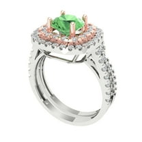Clara Pucci 18K White/Rose Gold Round Cut 1Ct Simulated Green Diamond Engagement Ring Matching Band - Luxury Box Included