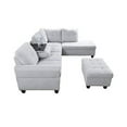 thumbnail image 4 of Golden Furniture Living Room Sectional Sofa Set, Linen Fabric Sectional Sofa Couch Set with Storage Ottoman, 4 of 8