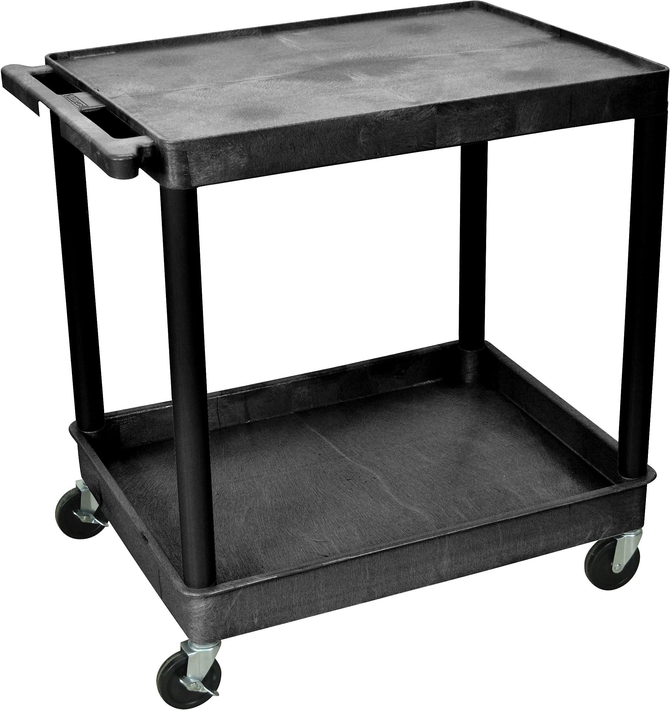Luxor Large Flat-Top and Tub-Bottom Shelf Black Cart