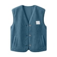 thumbnail image 4 of Women's Sherpa Fleece Vest V Neck Button Down Sleeveless Gilet with Pockets Loose Fit Casual Cozy Warm Layering Outerwear Fall Winter Blue, 4 of 8