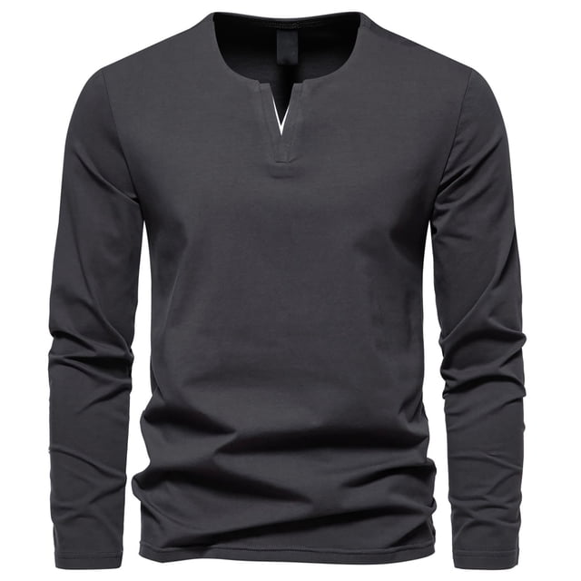 Birdeem Mens Fashion Casual Pullover Solid Color Splice Long Sleeve V-Neck Blouses Tops