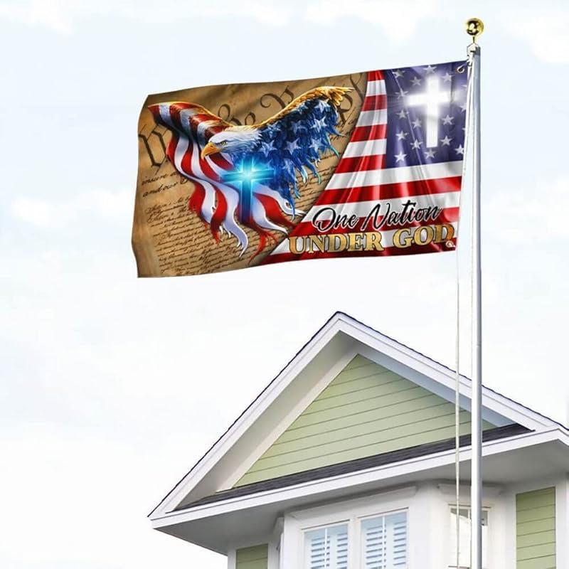 Faithgee One Nation Under God Flag 3x5 Outdoor Double Sided for Flagpole, Unique Flags, We The People Flag, Christian Cross American Eagle Flag, Christian Gift