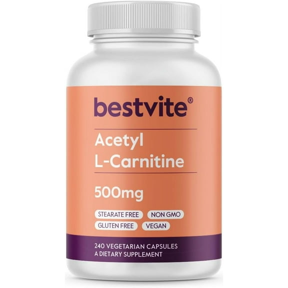 Acetyl L-Carnitine 500mg (240 Vegetarian Capsules) -No Stearates- Non GMO- Gluten Free- Vegan