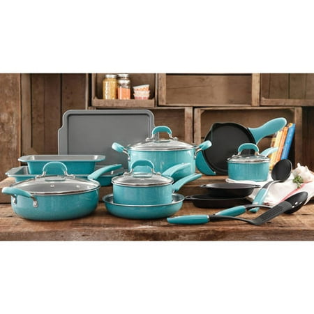 The Pioneer Woman Vintage Speckle 20-piece Cookware Combo Set, Teal 