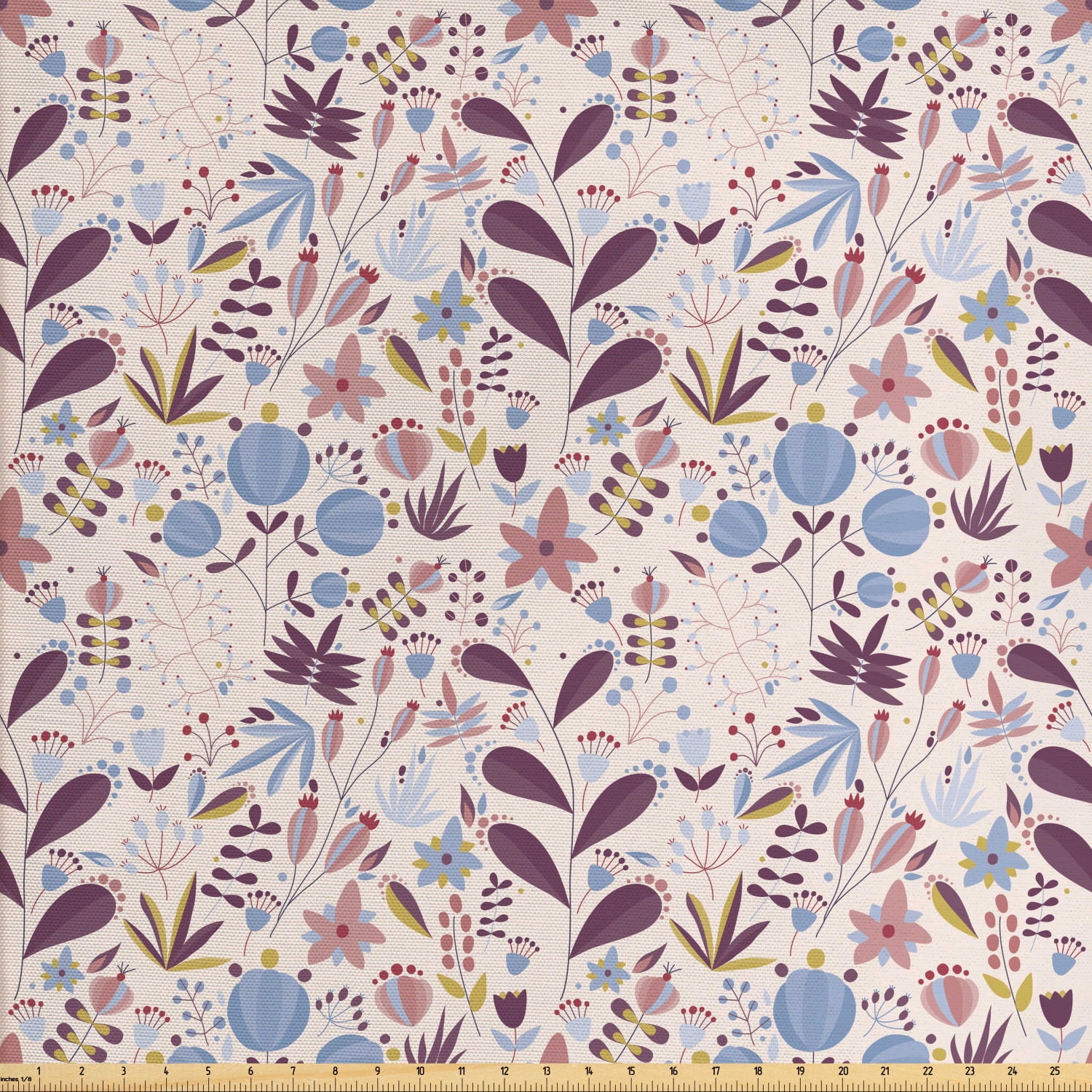 Botanical Fabric by The Yard, Floral Composition Artwork with Pastel