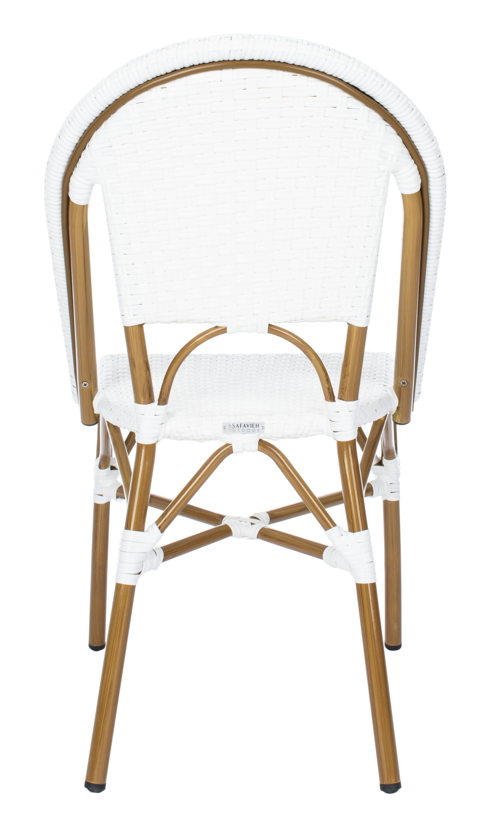 SAFAVIEH Salcha Outdoor Bistro Side Chair, White/Light Brown, Set of 2