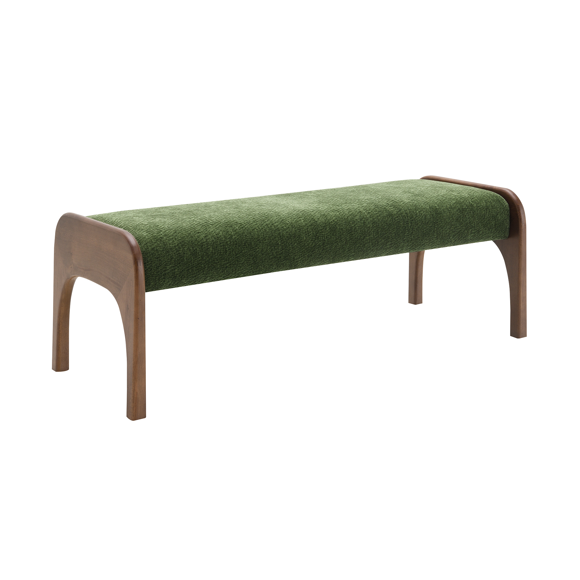 HOQBN Upholstered Long Bench, Modern Dining Bench with Soft Chenille Fabric &Rubber Wood Legs for Kitchen Table, Bedroom, Entryway Green