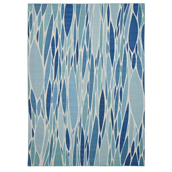Linon Outdoor Washable Area Rug Collection, Blue and Ivory, 7' x 9'