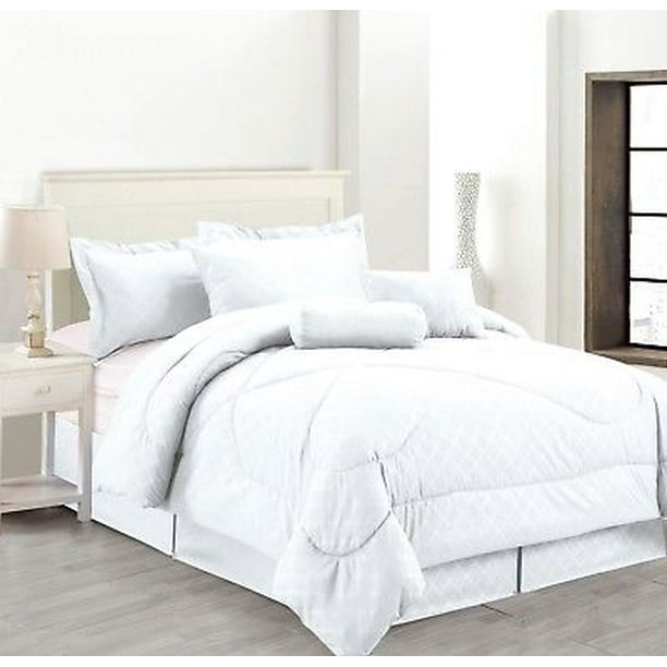 8 Piece Solid Luxury Hotel Comforter Set Bed In A Bag White King Size Walmart Com Walmart Com