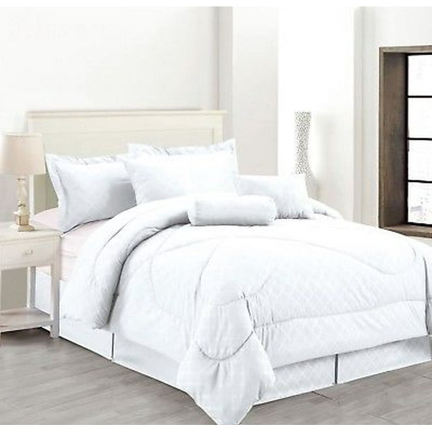8 Piece Solid Luxury Hotel Comforter Set Bed In A Bag White California King Size Com Solid Luxury Hotel Comforter Set Bed, King Size Bed Comforter Set White