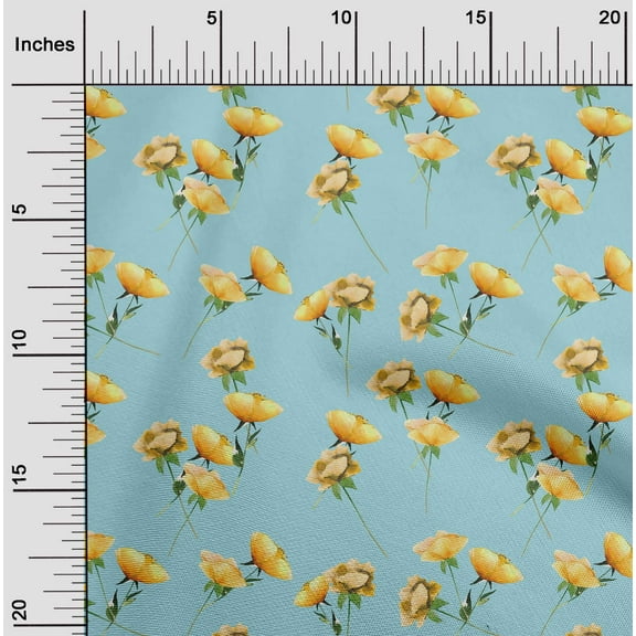 oneOone Cotton Jersey Sky Blue Fabric Flower & Leaves Watercolor Quilting Print Sewing Fabric By The Yard 58 Inche Wide