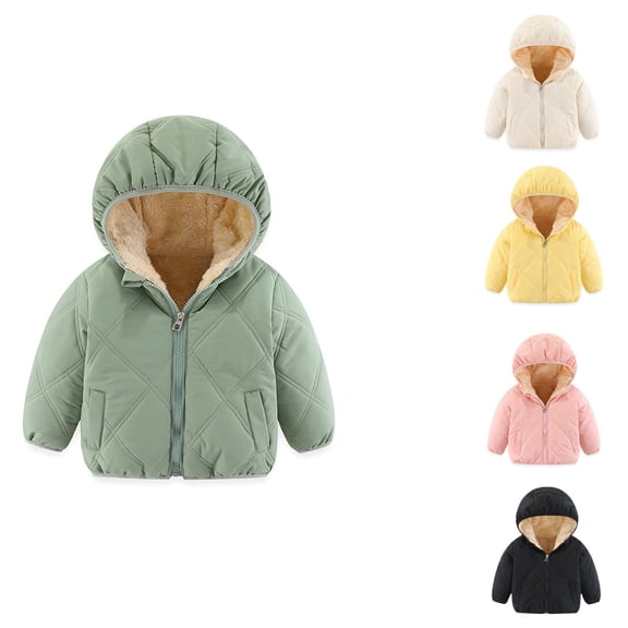 Toddler Baby Boys Girls Toddler Hooded Quilted Puffer Jacket Fleece Lined Zip Up Warm Outerwear 18-24 Months Spring Fall Winter Jackets