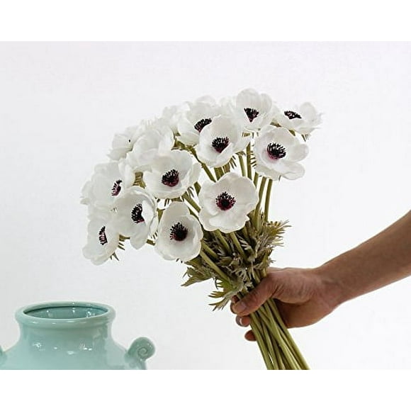 5Pcs Artifical Real Touch PU Anemone Flower Bouquet Room Home Decor (White)