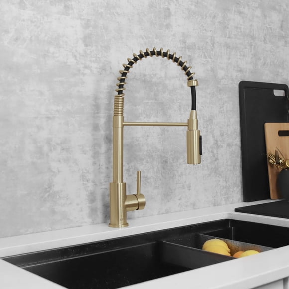 Modena Single Handle Brushed Gold Pull Down Kitchen Faucet with Reversible Osmosis